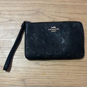 Coach Embossed Black Leather Wristlet